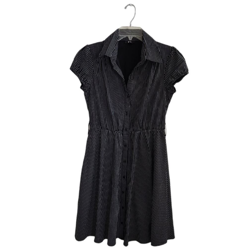 BCX Stripe Flare Collard Dress Button Down Size M/L  (No Belt) Vintage Y2K